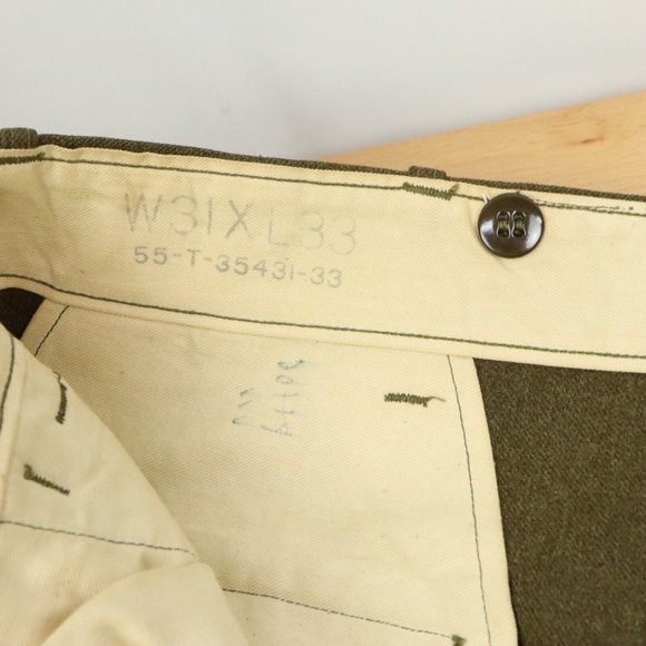 Vintage 50s Korean War Mens 31x33 1950 Wool Field Trousers 18oz Serge Green USA - Picture 12 of 14